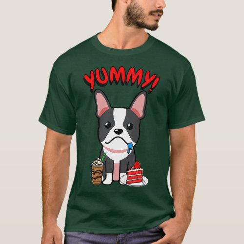 Cute frenchie dog is having coffee and cake T_Shirt