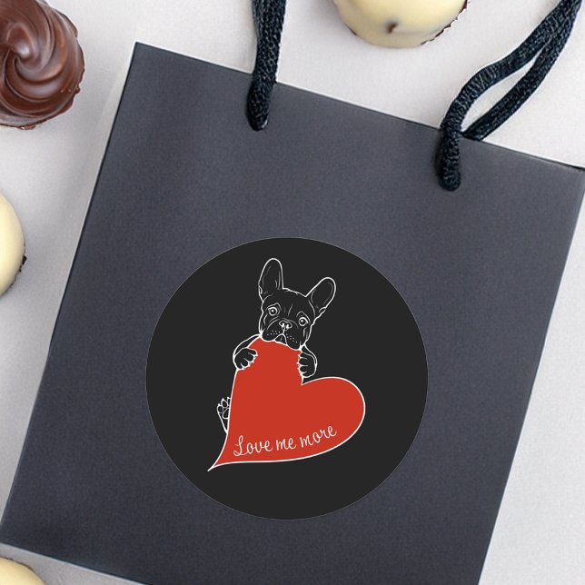 Cute Frenchie Dog with a Red Heart Classic Round Sticker (Creator Uploaded)