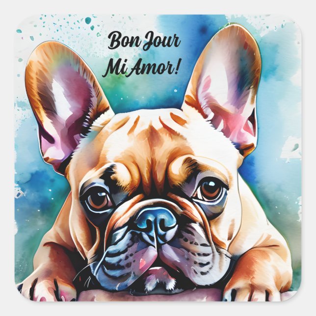 Cute Frenchie French Bulldog Square Stickers (Front)