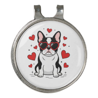 Cute Frenchie in Love Heart Sunglasses Illustratio Golf Hat Clip