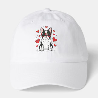 Cute Frenchie in Love Heart Sunglasses Illustratio Hat