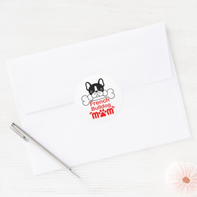 Cute Frenchie Mom Puppy Dog French Bulldog Classic Round Sticker (Envelope)