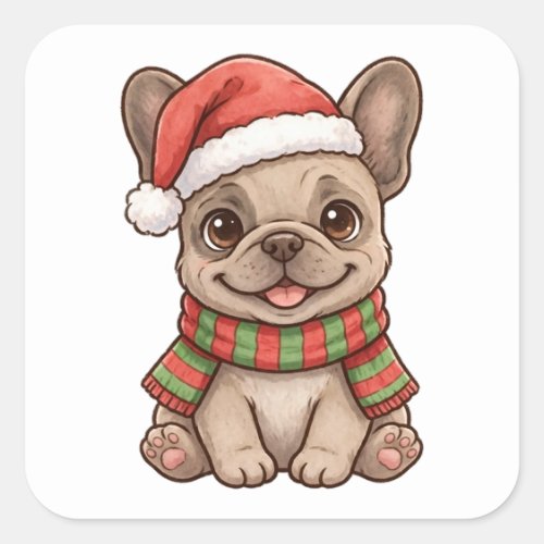 Cute Frenchie Santa Hat Christmas Scarf Sticker