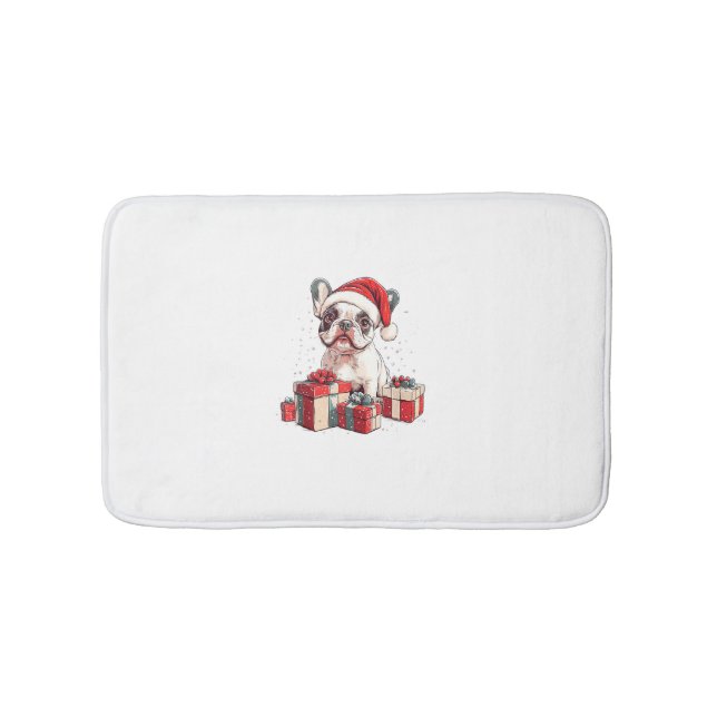 Cute Frenchie Santa Hat Funny Christmas French Bul Bath Mat (Front)