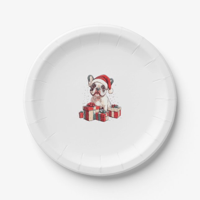 Cute Frenchie Santa Hat Funny Christmas French Bul Paper Plates (Front)