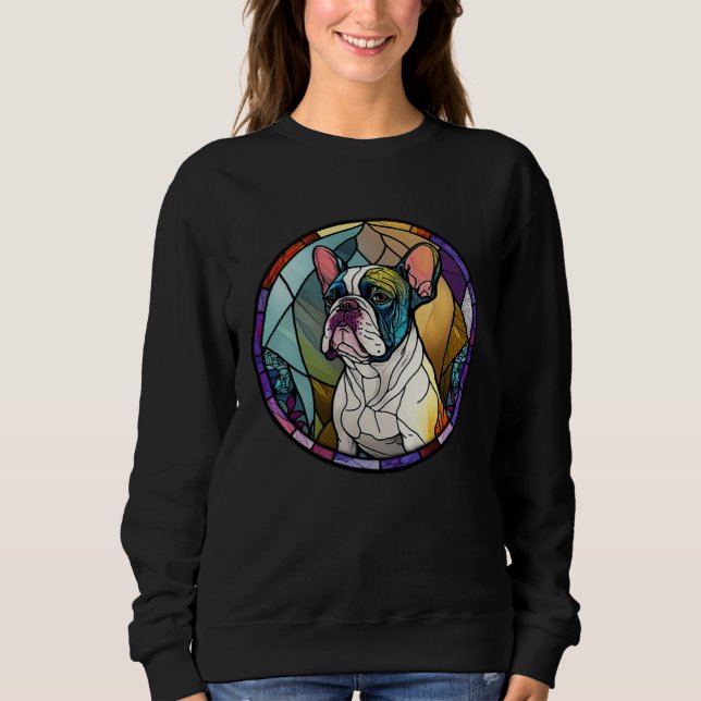 Cute Frenchie Stained Glass Window French Bulldog Sweatshirt (Front)