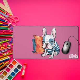 cute Frenchy pet dog, dressed animal, Funny Desk Mat