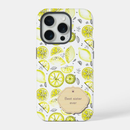 Cute Fresh Lemon Citrus Doodle Yellow Best Sister iPhone 15 Pro Case