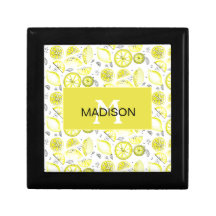 Cute Fresh Lemon Citrus Doodle Yellow Monogram