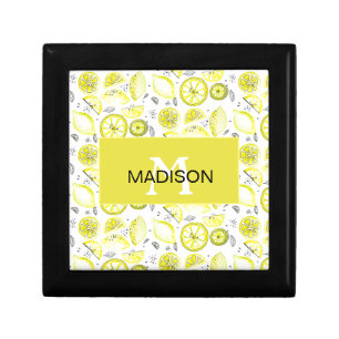 Cute Fresh Lemon Citrus Doodle Yellow Monogram Gift Box