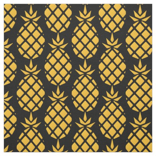 Cute Fresh Pineapple With Black Background Pattern Fabric