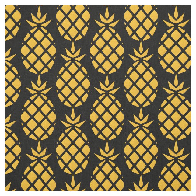 Cute Fresh Pineapple With Black Background Pattern Fabric (Swatch)