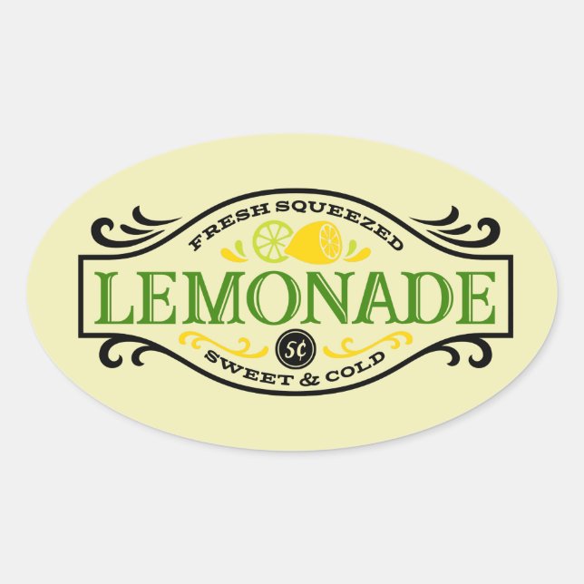 cute fresh squeezed lemonade word art oval sticker (Front)