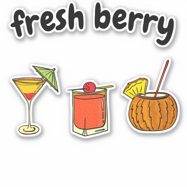 Cute Fresh Stylish Glass Cocktail Berry Lovers Sticker (Front)