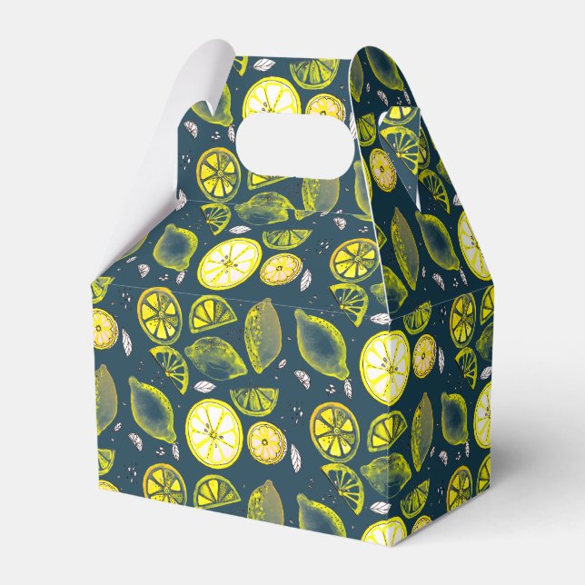 Cute Fresh Summer Lemon Citrus Doodle Yellow Blue Favor Boxes (Front Side)