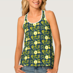Cute Fresh Summer Lemon Citrus Doodle Yellow Blue Tank Top