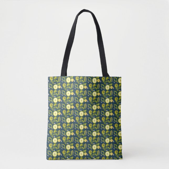 Cute Fresh Summer Lemon Citrus Doodle Yellow Blue Tote Bag (Front)