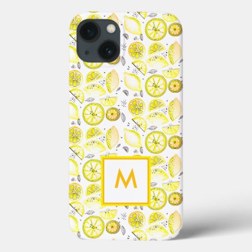 Cute Fresh Summer Lemon Citrus Doodle Yellow iPhone 13 Case