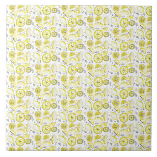 Cute Fresh Summer Lemon Citrus Doodle Yellow Ceramic Tile