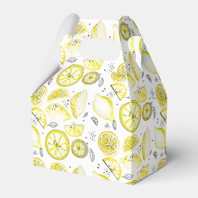 Cute Fresh Summer Lemon Citrus Doodle Yellow Favor Boxes (Front Side)