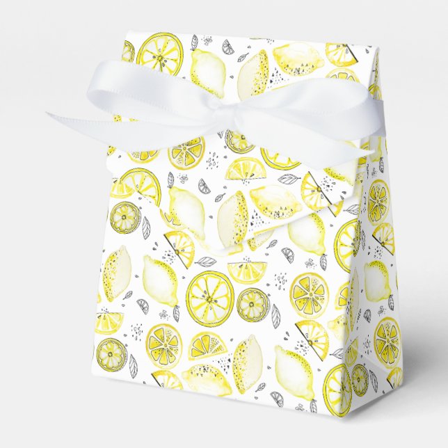 Cute Fresh Summer Lemon Citrus Doodle Yellow Favor Boxes (Front Side)