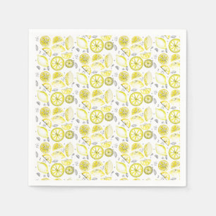 Cute Fresh Summer Lemon Citrus Doodle Yellow Napkins