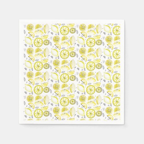 Cute Fresh Summer Lemon Citrus Doodle Yellow Napkins