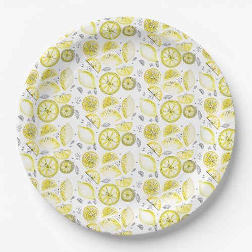 Cute Fresh Summer Lemon Citrus Doodle Yellow Paper Plates