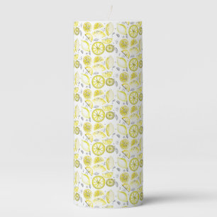 Cute Fresh Summer Lemon Citrus Doodle Yellow Pillar Candle