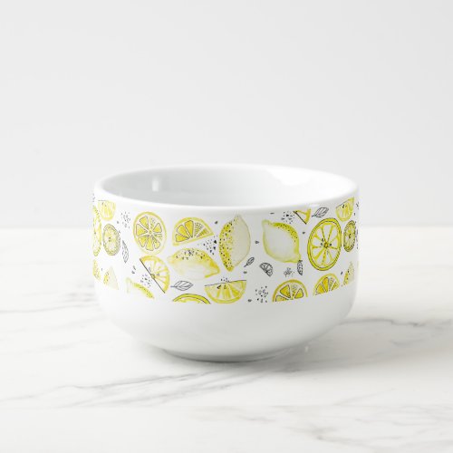 Cute Fresh Summer Lemon Citrus Doodle Yellow Soup Mug