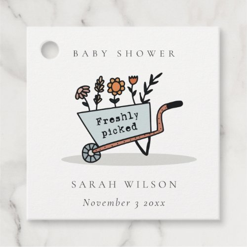 Cute Freshly Picked Blue Floral Cart Baby Shower Favor Tags