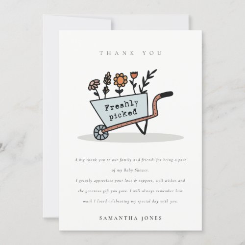 Cute Freshly Picked Blue Floral Cart Baby Shower Thank You Card