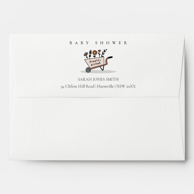 Cute Freshly Picked Blush Floral Cart Baby Shower Envelope (Back (Top Flap))