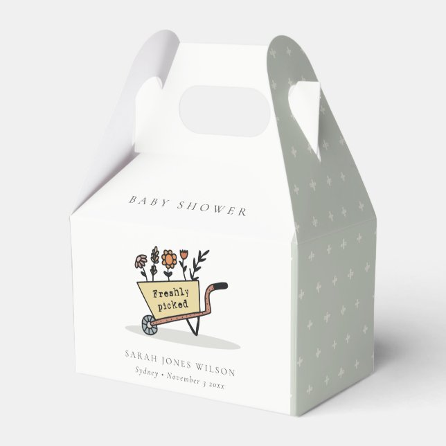 Cute Freshly Picked Yellow Floral Cart Baby Shower Favor Boxes (Front Side)