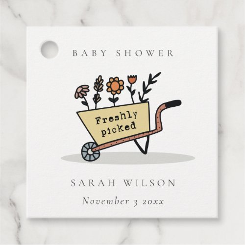 Cute Freshly Picked Yellow Floral Cart Baby Shower Favor Tags