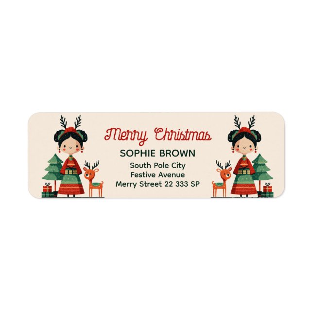Cute Frida Kahlo Merry Christmas Return Address  Label (Front)