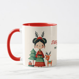 Cute Frida Kahlo Retro Merry Christmas Name  Mug