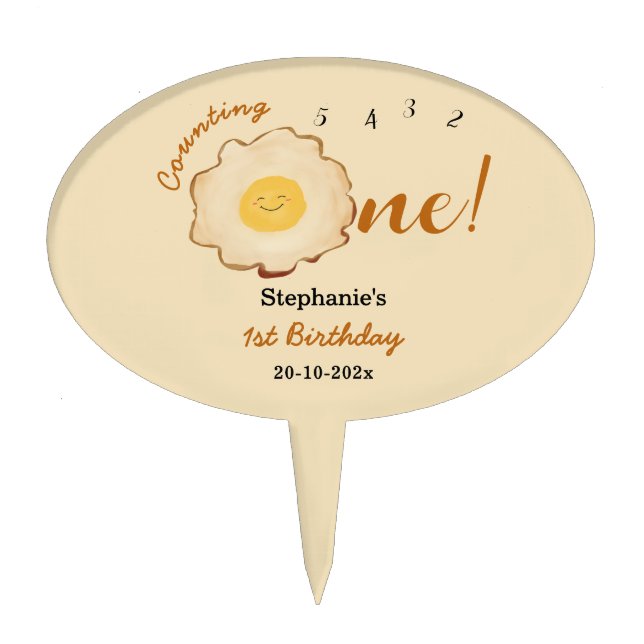 Cute Fried Egg 1st Birthday Cake Topper (Front)