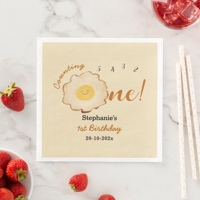 Cute Fried Egg 1st Birthday Paper Dinner Napkins (Insitu)