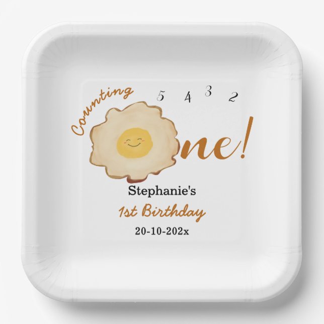 Cute Fried Egg 1st Birthday Paper Plates (Front)