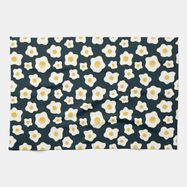Cute Fried Eggs Flower Pattern Kitchen Towel (Horizontal)