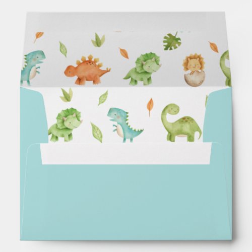 Cute Friendly Blue Green Dinosaurs 5x7 Card A7 Envelope