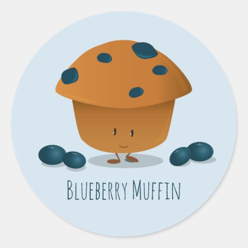 Cute Friendly Blueberry Muffin Cartoon Character Classic Round Sticker