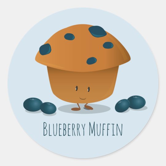 Cute Friendly Blueberry Muffin Cartoon Character Classic Round Sticker