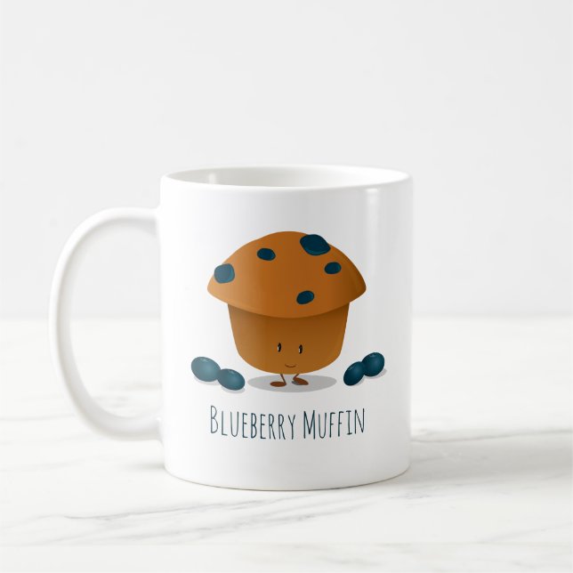 Cute Friendly Blueberry Muffin Cartoon Character Coffee Mug (Left)