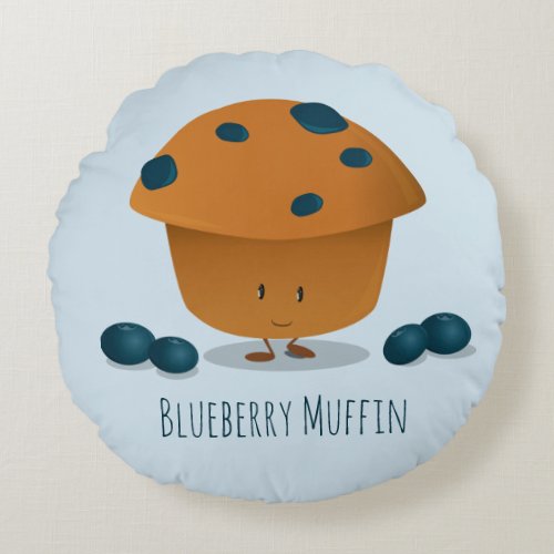 Cute Friendly Blueberry Muffin Cartoon Character Round Pillow