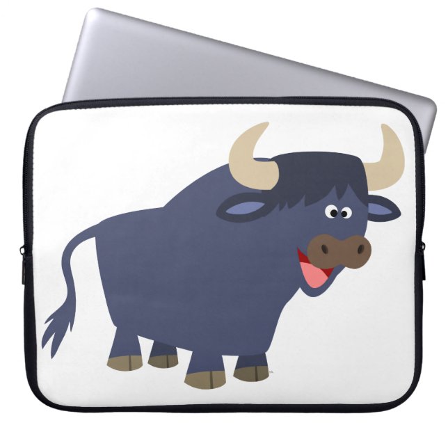 Cute Friendly Cartoon Bull Laptop Sleeve (Front)