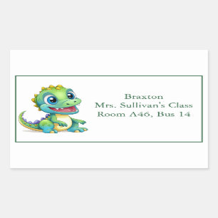 Cute Friendly Cartoon Dinosaur Kid's Nametag Rectangular Sticker