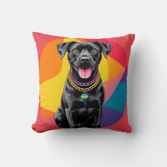 Cute Friendly Cartoon Dog Joyful Pet Lover Gift Throw Pillow (Front)