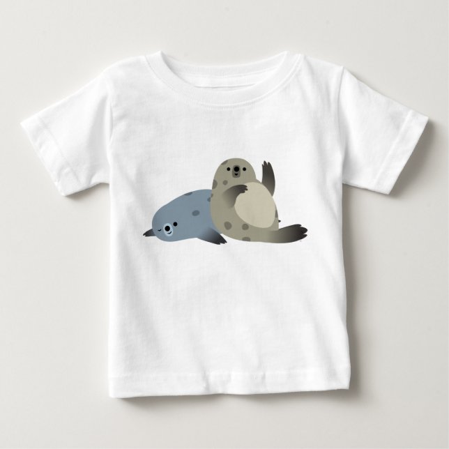 Cute Friendly Cartoon Harbor Seals Baby T-Shirt (Front)